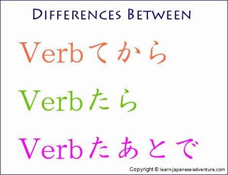 Differences between Verbてから, Verbたら and Verbたあとで Differences between Verbてから, Verbたら and Verbたあとで